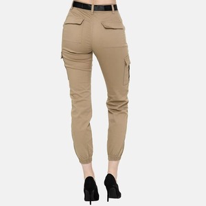 Ladies Stylish Custom <b>Summer</b> Cargo <b>Pants</b> Washed Mid Flat Front Elastic Waist Breathable Polyester/Cotton Baggy Pockets - Product Image 5