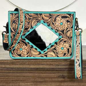 Sac à bandoulière carré en cuir véritable fait main de style western pour femme, sac à main de luxe en cuir de vache naturel - Product Image 4