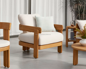 Contemporary <b>Outdoor</b> <b>Sofa</b> Set 2 Seater Weather Resistant Garden Furniture Beige Wooden Frame - Product Image 2