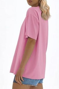 Nouveau T-shirt rose oversize pour femme 2026, manches courtes, col rond, coupe ample, 100 % coton jersey respirant, style printemps-été - Product Image 4