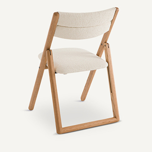 Chaise de jardin pliante scandinave, structure en bois de chêne, revêtement beige, pieds coniques, mobilier d'extérieur - Palma - Product Image 4