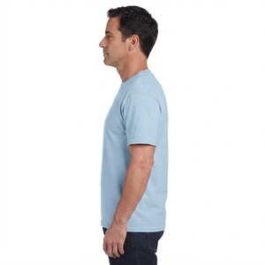 T-shirt en coton uni bleu clair pour homme, manches courtes, col rond, coupe classique, décontracté, couleur unie, jersey tricoté respirant, tee-shirt de tous les jours - Product Image 3