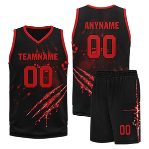 Ensemble de maillots de basket-ball personnalisés pour hommes, noir et rouge, imprimé griffes, col en V, sans manches, polyester à séchage rapide, uniformes d'équipe - Product Image 5