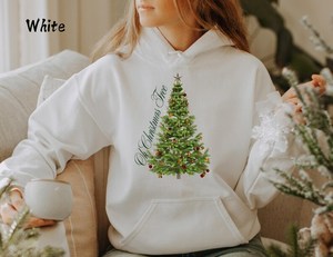 Unisex Sport <b>Grey</b> Hooded <b>Sweatshirt</b> Christmas Tree Print Casual Winter Wear Regular Fit Knitted Pullover Front Logo - Product Image 6