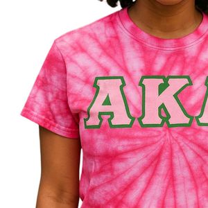 AKA Hot Pink Tie-Dye T-Shirt Green Letters Cotton Tee Casual Fashion Short Sleeve <b>Top</b> Women Comfortable Summer Greek Apparel - Product Image 4