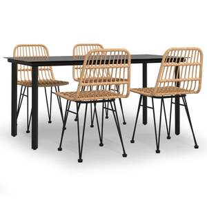 ชุดโต๊ะรับประทานอาหารในสวนเหล็กสีดำและหวายโพลีพร้อมกระจกนิรภัยขนาดกลาง - Product Image 2