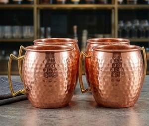 Copper Sheet Mule Mug Handmade Hammered Barware Long-Lasting <b>Metal</b> Material Rose Gold Plating Finishing With Handle for Serving - Product Image 2