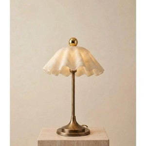 Art Deco <b>Table</b> <b>Lamp</b> With Gold Plated Brass Base And Ruffled <b>Glass</b> Shade Irregular Shape For Indoor Lighting - Product Image 2