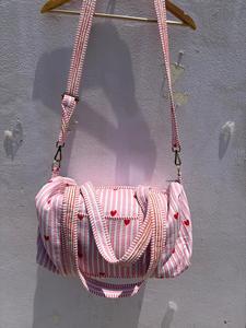 Luxury Durable Lightweight Eco-Friendly for Stripe Heart Print Cotton Duffle <b>Bag</b> Travel Overnight Gym Weekender <b>Bag</b> - Product Image 1