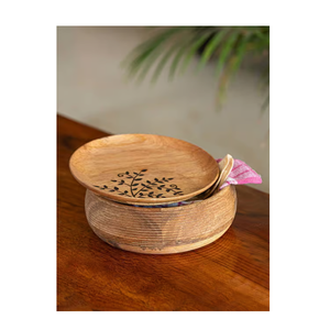 Mango Wood Casserole Dish Basket Bowl Chapati Roti <b>Box</b> Hot Sale Wooden Bowl with <b>Floral</b> Decal Lid Custom - Product Image 1
