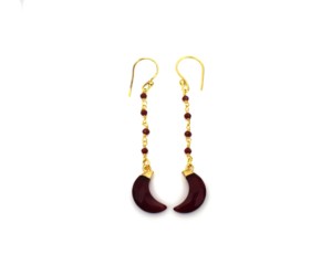 Gold Plated Agate Moon Drop <b>Earrings</b> Women's Bohemia Style Everyday Wear - Product Image 1