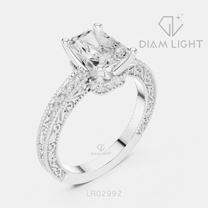 Bague de fiançailles et d'anniversaire fantaisie en or blanc 14 carats avec diamant de laboratoire taille radiant de 1,98 carat, couleur F+, clarté VS+, certifié IGI - Product Image 2