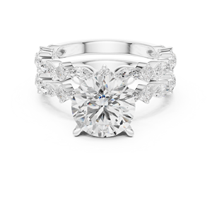 แหวนเพชรทรงกลม 3 กะรัต รับรองโดย IGI ผลิตในห้องปฏิบัติการ ดีไซน์หรูหราทันสมัย พร้อมวงแหวนคู่สำหรับงานหมั้นและงานแต่งงานของผู้หญิง - Product Image 5