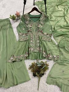 Exclusivo Conjunto de Salwar Kameez de Moda para la Temporada de Bodas con Bordado de Lentejuelas, Top Elástico y Sin Arrugas, Plazzo y Dupatta - Product Image 6