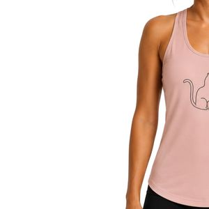 เสื้อกล้ามทรง Racerback สีชมพูอ่อนสำหรับผู้หญิง พิมพ์ลายแมว แขนกุด เหมาะสำหรับออกกำลังกาย โยคะ ฟิตเนส วิ่ง ชุดออกกำลังกาย ระบายเหงื่อได้ดี รับผลิตตามแบบ OEM - Product Image 3