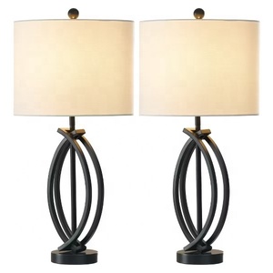 Eclipse Weave Metal Table Lamp with Interlocking Iron Base Premium Linen <b>Drum</b> <b>Shade</b> Warm Ambient <b>Lighting</b> for Modern Homes - Product Image 2