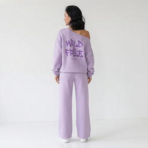 Conjunto Deportivo de Mujer, de un Solo Hombro, Grueso, Sólido, Informal, 100% Algodón, Manga Larga, Pierna Ancha, Cintura Elástica, Ropa de Calle para Invierno - Product Image 2