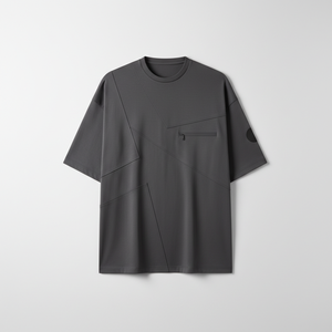 Geometric_Panel_Layered_Tee_Men's Short Sleeve O-Neck <b>T</b>-<b>Shirt</b> Solid Color Knitted <b>Polyester</b> Breathable Minimalist Style Left - Product Image 1
