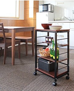 Wooden Three-Tier Durable Serving Trolley with Wheels Adjustable Shelves Kitchen <b>Cart</b> Home Dining Room - Product Image 6