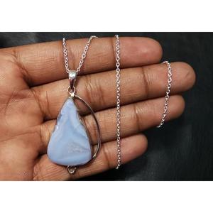 Colgante Ovalado de Ágata Azul Natural con Engaste de Plata de Ley 925, Hecho a Mano, Estilo Bohemia - Product Image 2