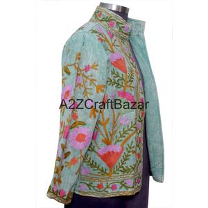 Blouson en coton fait main avec volants, broderies, manches longues, motif floral, doublure en coton respirant - Vêtement décontracté d'hiver pour femmes - Product Image 4