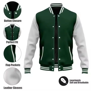 Veste de sport verte pour homme avec manches blanches, fermeture à boutons, col rabattu, vêtement décontracté d'automne, coupe régulière, couleur unie - Product Image 4