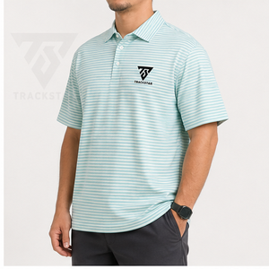 เสื้อโปโลผู้ชาย Trackstar สีเขียวมิ้นท์ลายทางสีขาว แขนสั้น คอปกติดกระดุม เสื้อกอล์ฟลำลอง สกรีนโลโก้ได้ - Product Image 3
