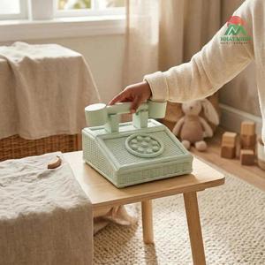 Teléfono de Juguete Retro de Plástico para Niños, con Compartimento de Almacenamiento, Color Verde Menta, Forma Rectangular, Juego de Imitación, Mueble Educativo - Product Image 2