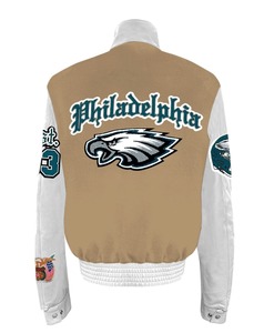 Philadelphia Eagles Wool & Leather Old English Varsity <b>Jacket</b> Camel - Product Image 2
