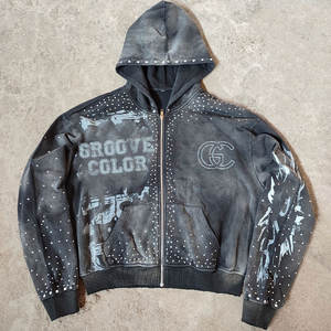 Sudadera con capucha de algodón pesado transpirable, lavada y desgastada estilo vintage, con cremallera, para hombre, de punto, con logo, OEM de fábrica, personalizada para invierno - Product Image 1