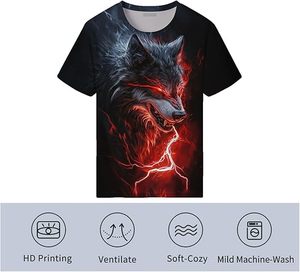 Camiseta Negra para Hombre con Estampado de Lobo, Manga Corta, Cuello Redondo, Corte Holgado, Impresión Digital, Estilo Casual, 100% Algodón Ecológico - Product Image 4