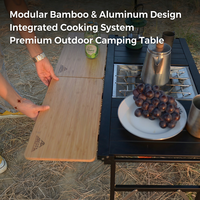 Table pliante de camping extérieur avec base en H, design Glamping, plateau d'extension portable, ensemble de mobilier de pique-nique et de repas, emballage postal Y