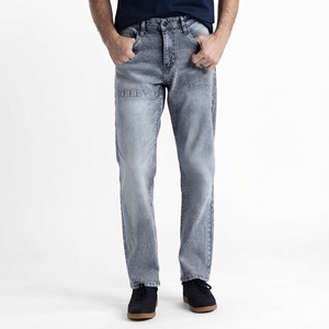 Jeans de Mezclilla de Alta Calidad para Hombre, Corte Recto, Lavado a la Piedra, Cintura Media, Corte Regular, Estilo Casual para Primavera, Tela de Algodón - Product Image 1