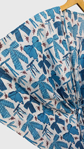 Women's Blue Bow Print <b>Kimono</b> Robe V Neck Half Sleeve Long Tunic <b>Cover</b> <b>Up</b> - Product Image 4