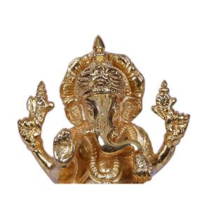 Exotic India Statue de Ganesha assis de 4 pouces, sculptée à la main, en laiton plaqué or, avec socle, produit haut de gamme, Inde - Product Image 2