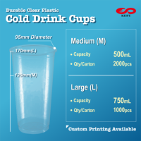 Gobelets en plastique transparent durable KEIFU 750 ml, diamètre 95 mm, pour boissons froides, OEM/ODM, contenants pour bubble tea, matériau PP, logo personnalisé, 1000 unités