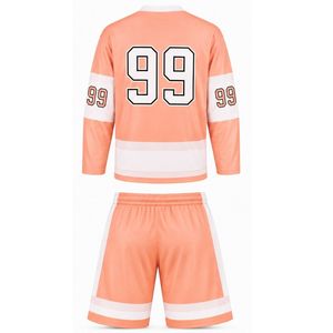 Men Coral Sublimated Ice Hockey Set Jersey Shorts Polyester Striped <b>Athletic</b> Team Sportswear Match Training Apparel - Product Image 2