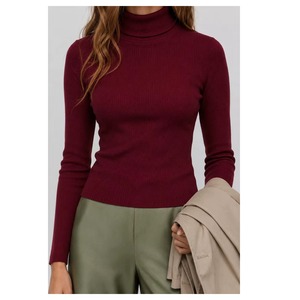 Unique Design Women Solid Cotton Rib Highneck <b>Sweater</b> Front Logo Full Sleeve Casual Winter Wear - Product Image 2