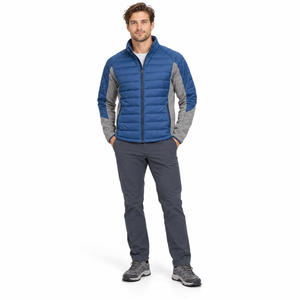 Chaqueta Acolchada para Hombre, Panel de Forro Polar Híbrido, Azul Grisáceo, Cuello Alto, Poliéster, Abrigo de Invierno Cálido, a la Moda, con Logotipo Personalizado, OEM, Venta al Por Mayor - Product Image 1