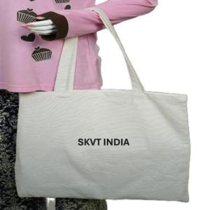 Bolsa de Mano Grande Personalizada de Lona de Algodón Sólido con Cierre de Cremallera, Decoración de Letras Bordadas Estilo Inglés, para Mujer, Playa - Product Image 2