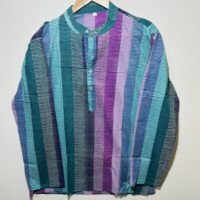 Kerajinan Eksklusif 100% Katun Multiwarna Lengan Panjang Kurta Pendek untuk Pria |   Kurta Desain Etnik Motif Strip Cetak Tangan