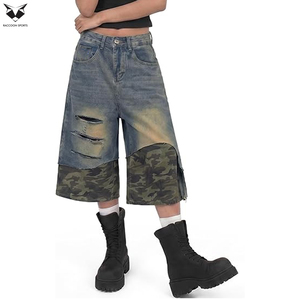Shorts en jean décontractés pour hommes, coupe ample, style skateboard, robustes, avec logo personnalisé, en denim épais et ample - Product Image 4