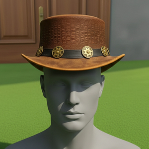 Premium Quality Custom Handmade Unisex Brown Embossed Leather <b>Top</b> Hat with Star Conchos Steampunk Western Festival - Product Image 3