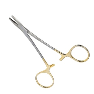 Portaagujas Baumgartner de 14 cm, Acero Inoxidable de Grado Quirúrgico, Carburo de Tungsteno, Mango Antideslizante Chapado en Oro, Instrumentos Médicos - Product Image 1