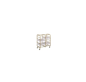 Chariot utilitaire moderne en métal avec étagères en bois et roues, forme rectangulaire, design solide et élégant - Product Image 3