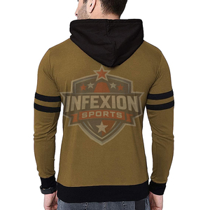 Sweat-shirt à capuche pour homme, vert olive, coupe ajustée, manches longues, pull en tricot décontracté avec rayures noires et poche - Product Image 3