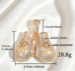 Hip Hop Boxing <b>Glove</b> Pendant Necklace Iced Out Zircon Brass Link Chain Dollar Sign Charm Gift Jewelry - Product Image 3