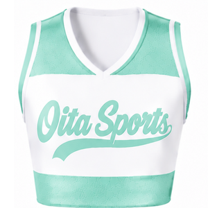 Maillot de cheerleading sans manches vert menthe sublimé, tenue de sport athlétique pour l'entraînement et la compétition - Product Image 1
