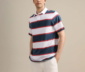 Camiseta Polo Vintage de Verano para Hombre, con Logotipo de Marca Personalizado OEM al por Mayor, Mezcla de Algodón/Poliéster, 220 GSM, Tejido de Punto a Rayas Teñido con Hilo - Product Image 3