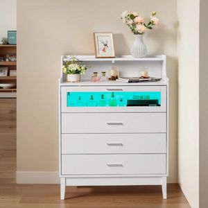 Cassettiera Bianca in Truciolato Melaminico con Vetro Temperato 76x40x101cm, Quattro Cassetti e Scomparti - Product Image 6